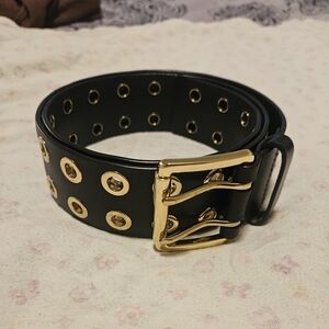 Michael Kors double grommet leather belt. Gold hardware.